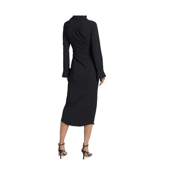 NEW CINQ A SEPT mckenna long sleeves collared midi dress in black - Picture 3 of 4